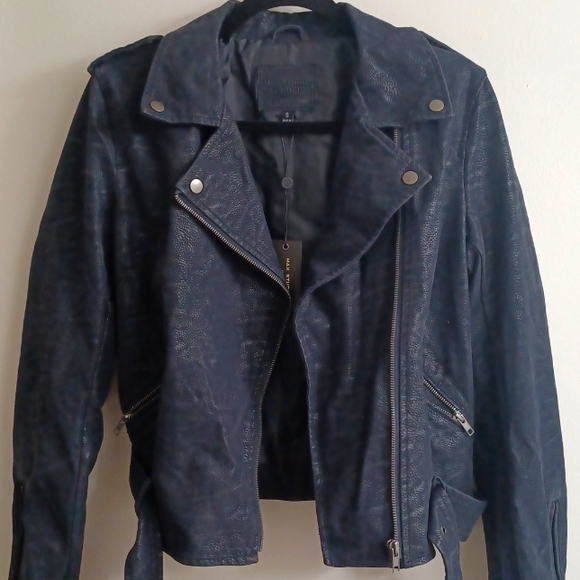Max Studio Jackets & Blazers - Max Studio dark navy fax sude motorcycle jacket/ size Small/NWT